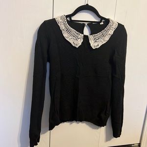 Anthropologie Black and White Lace Collar Sweater
